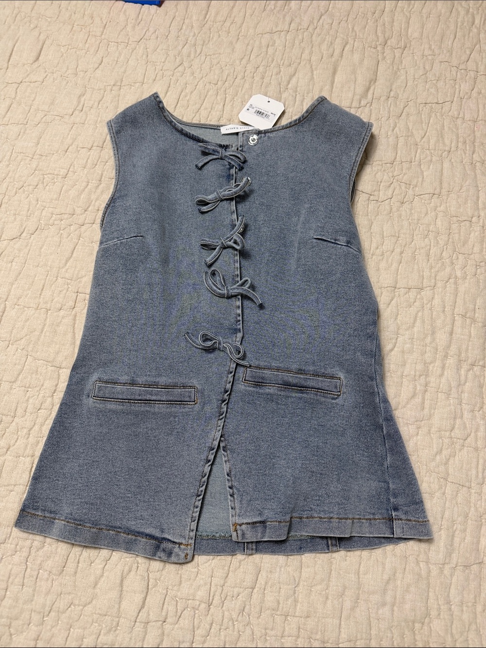 Altar'd State Blue Denim Lace-Up Sleeveless Top